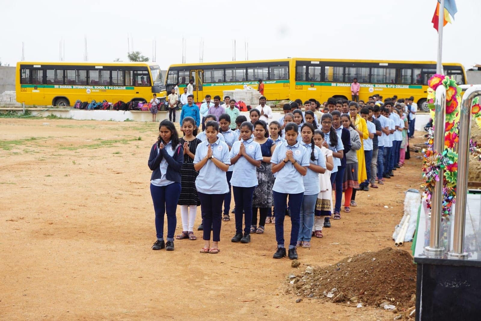 Bus fleet on the Sri Sharada International School campus in Koppal