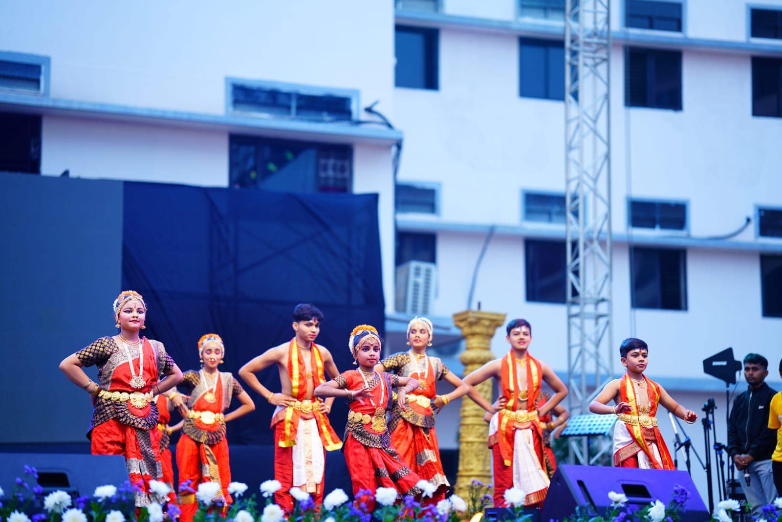 Dancers backstage celebrations at Sri Sharada International School