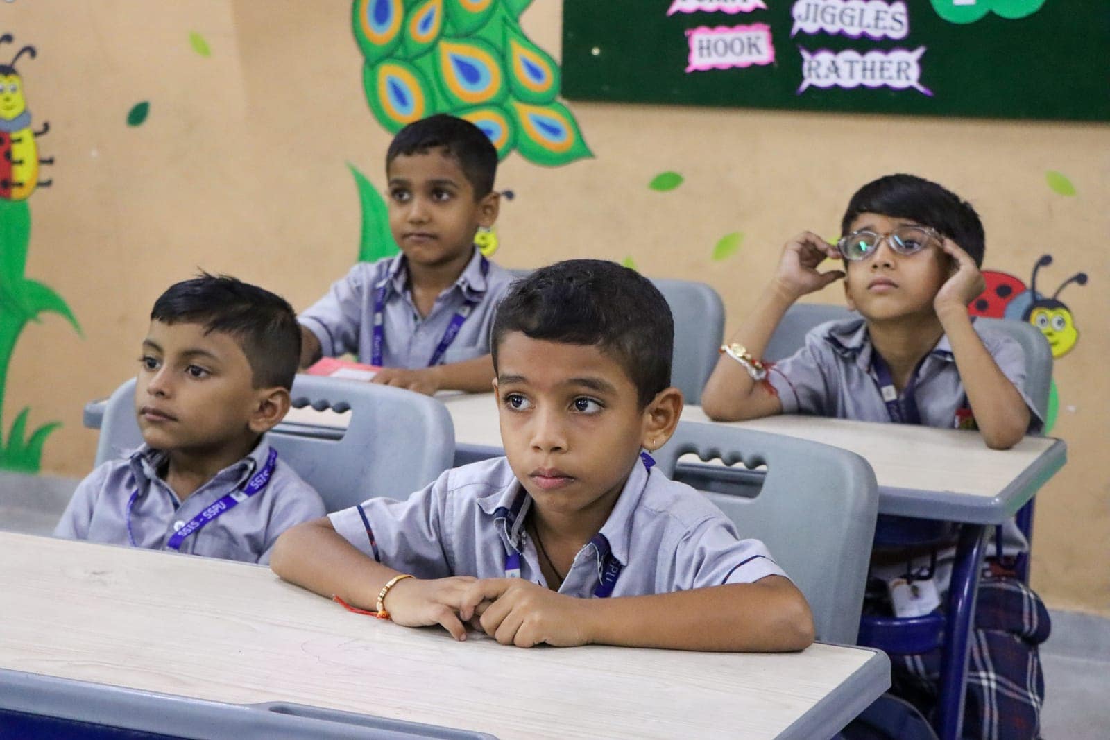 Deskmates in a classroom at Sri Sharada International School