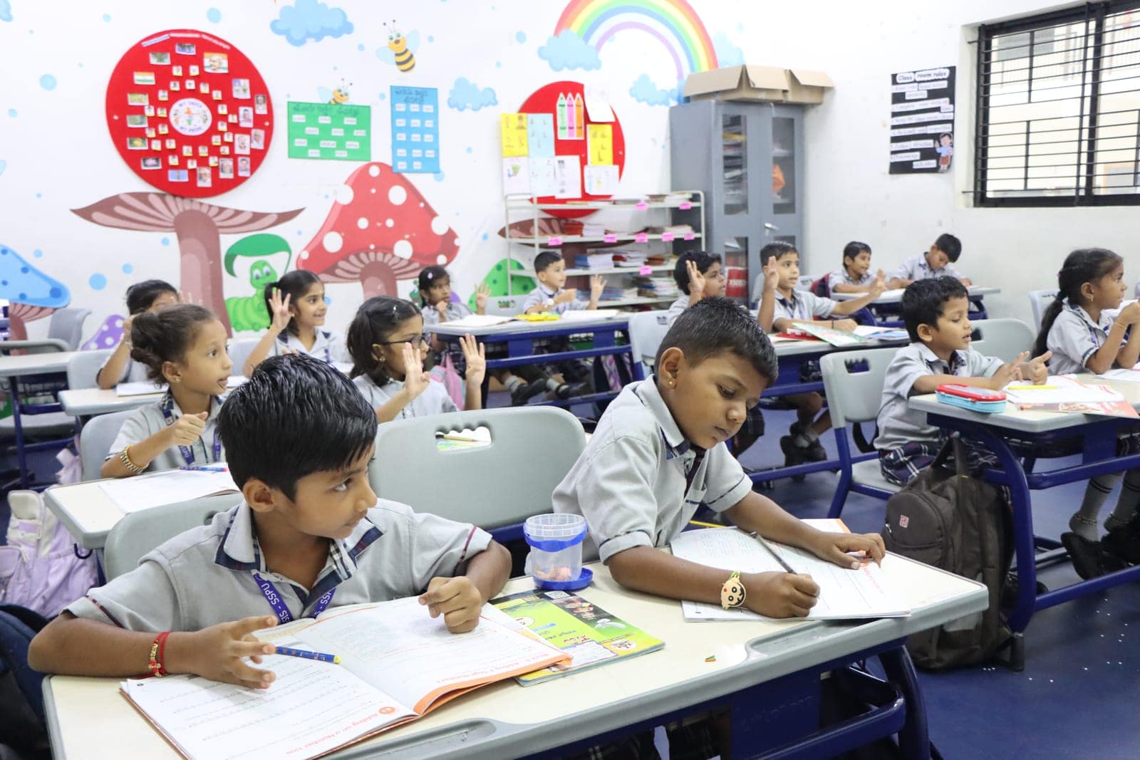 Mushroom corner in a classroom at Sri Sharada International School