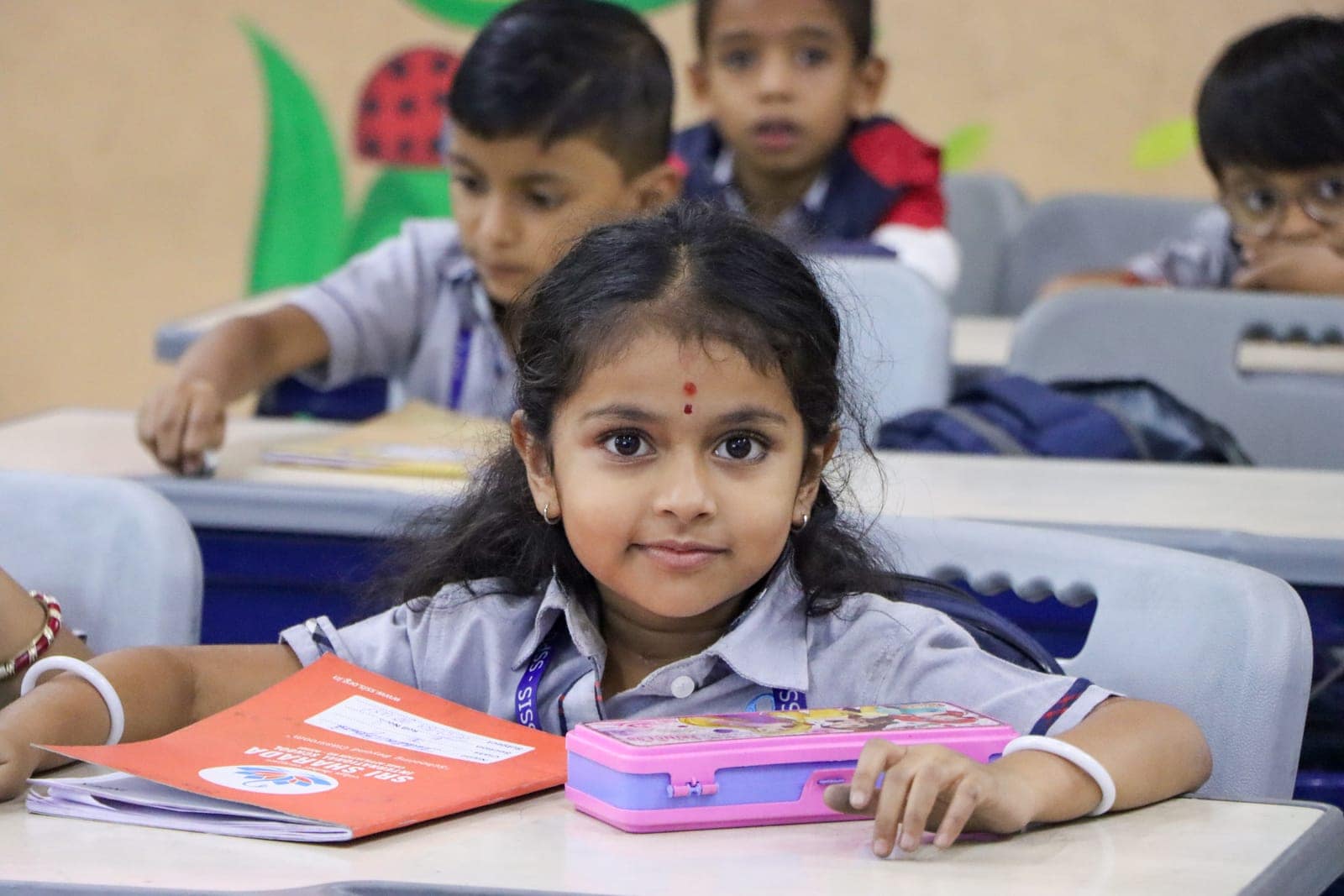 Pencil box morning in a classroom at Sri Sharada International School