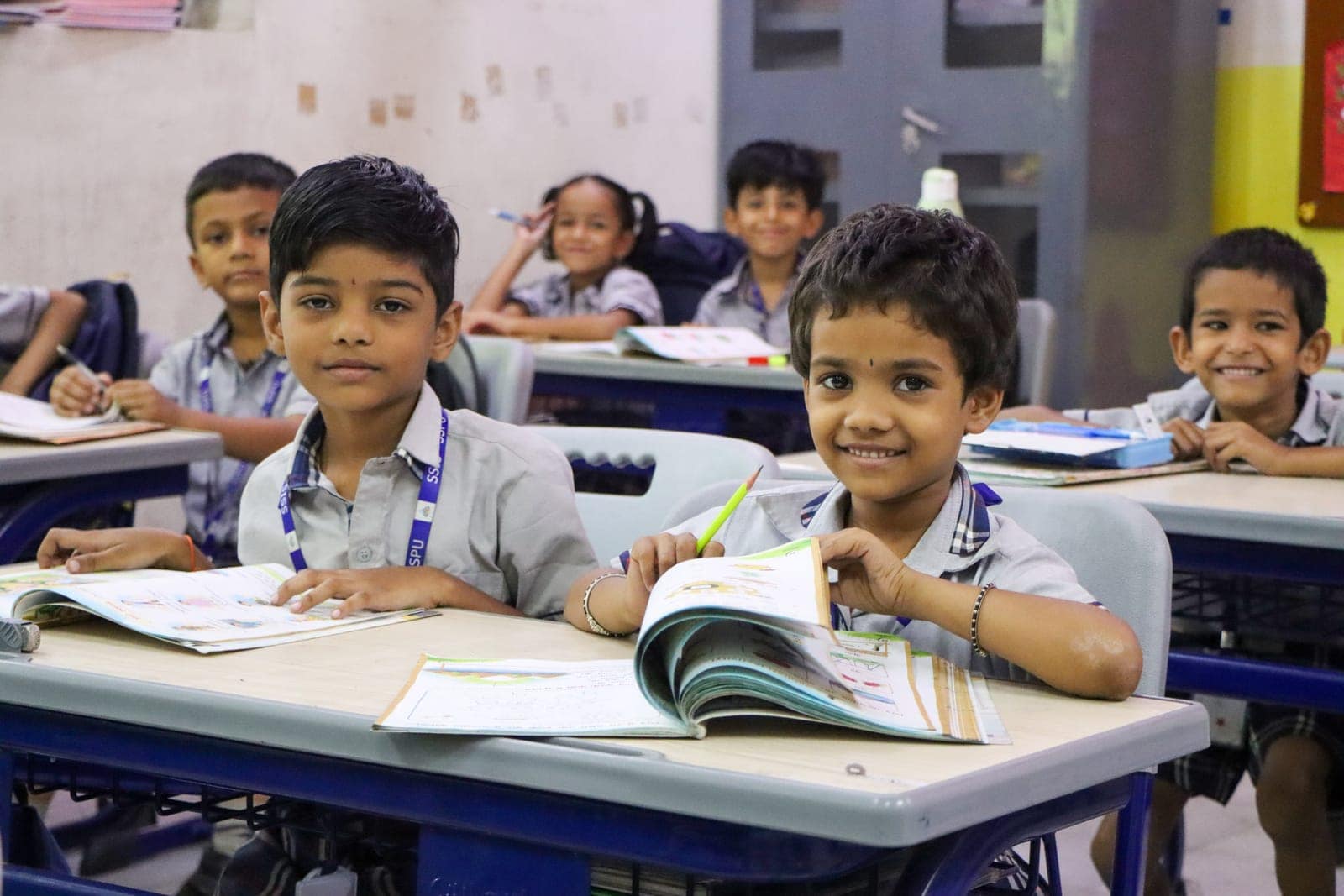 Reading row in a classroom at Sri Sharada International School