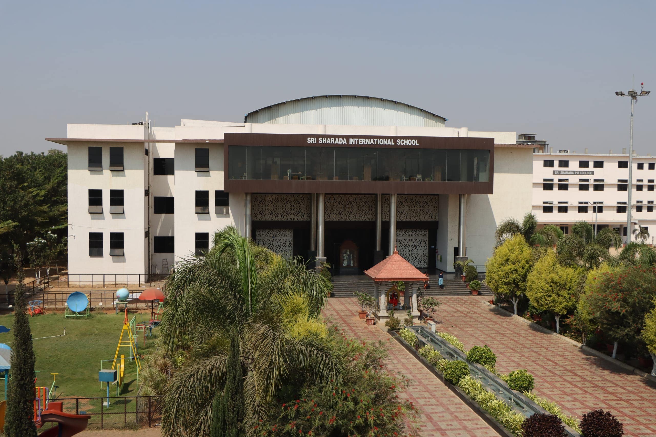 School front at Sri Sharada International School, Koppal