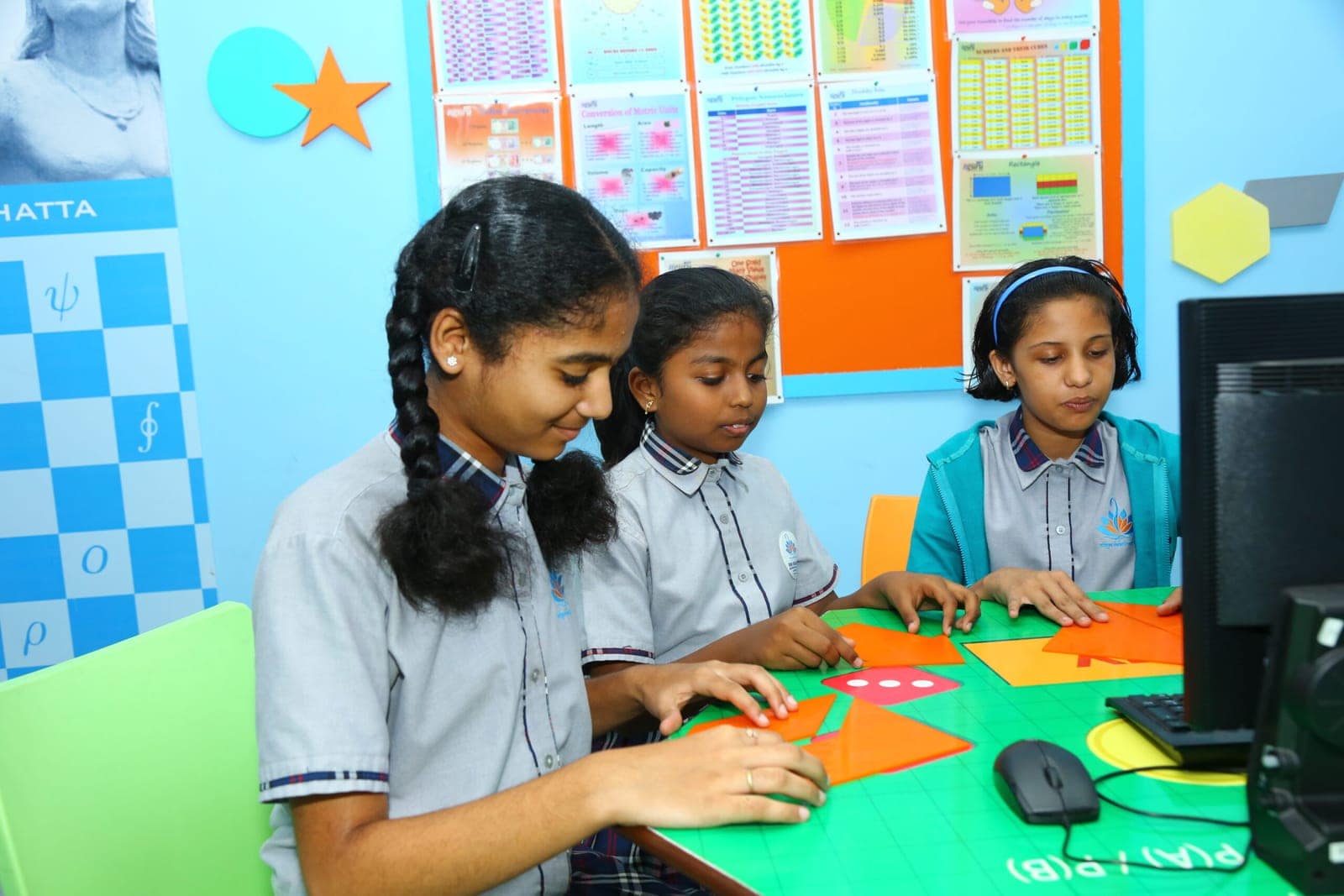 Students learning — Computer girls at Sri Sharada International School