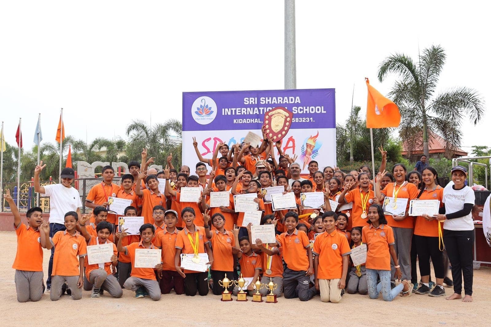 Students playing spardha team at Sri Sharada International School