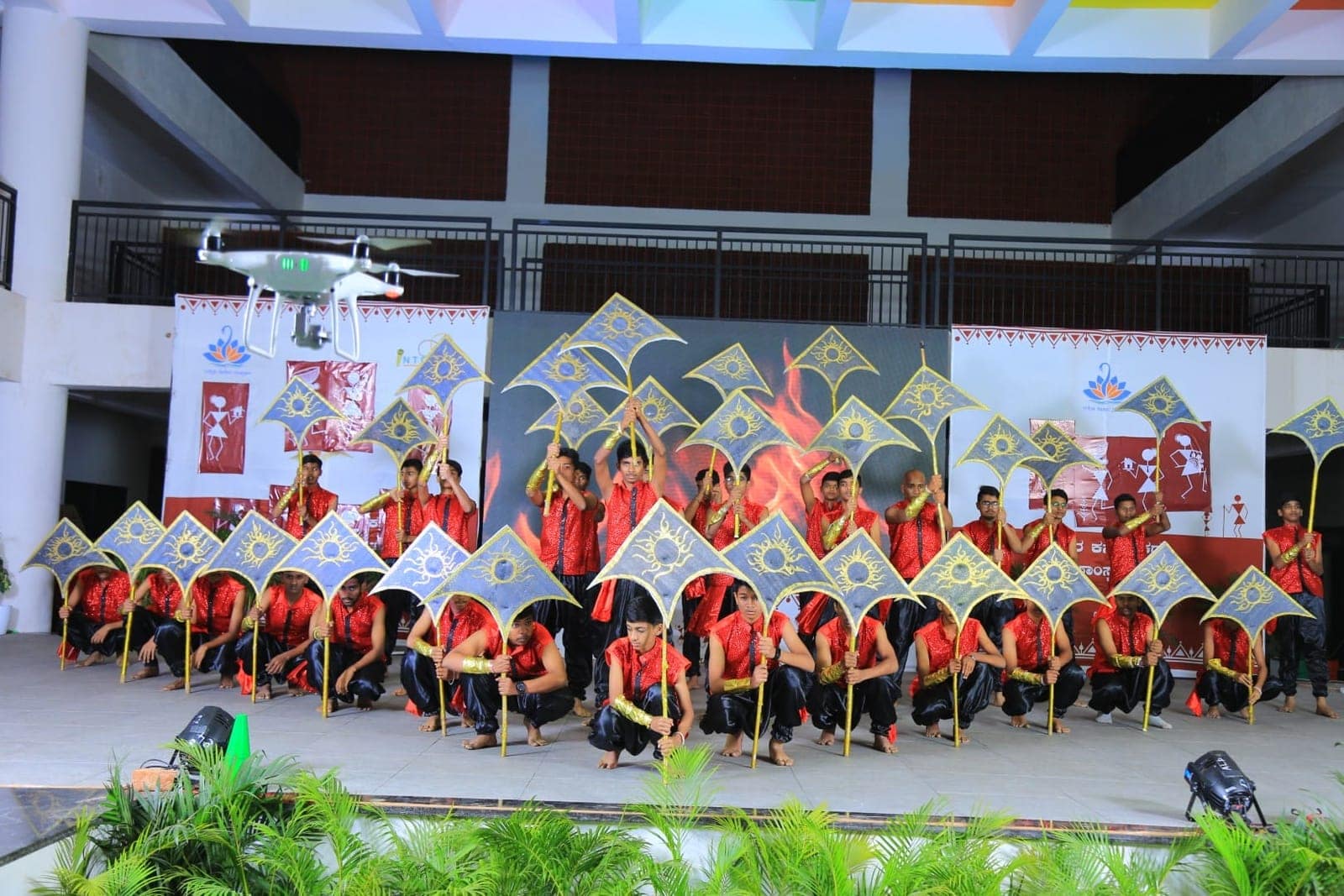 Parva ensemble performance on stage at Sri Sharada International School