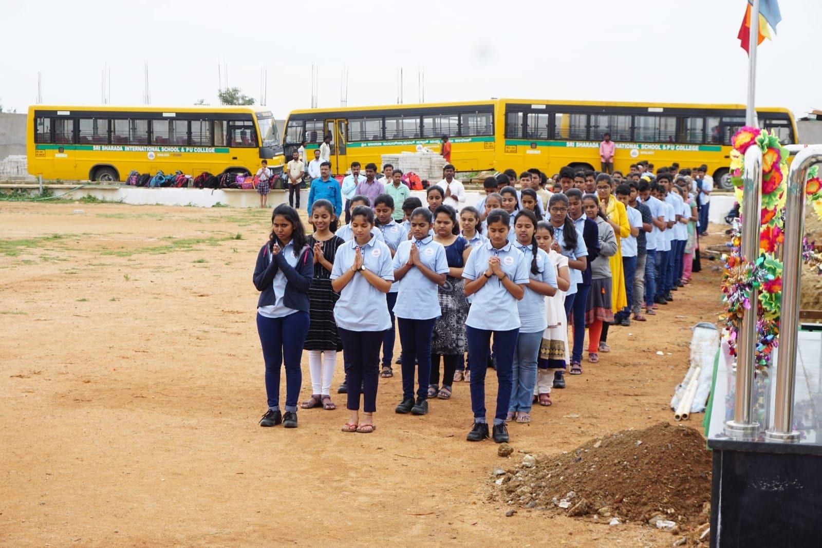 Bus fleet on the Sri Sharada International School campus in Koppal