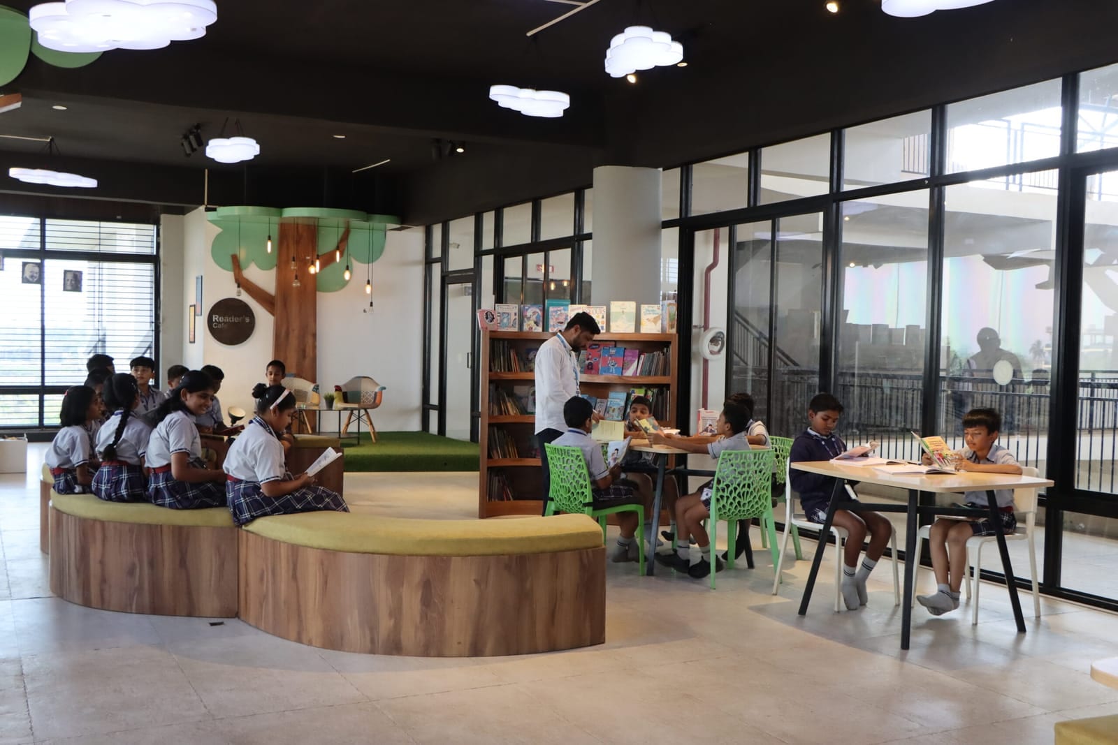 Students learning — Library garden at Sri Sharada International School