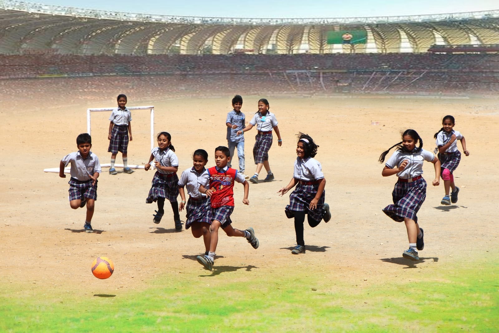 Students playing football joy at Sri Sharada International School